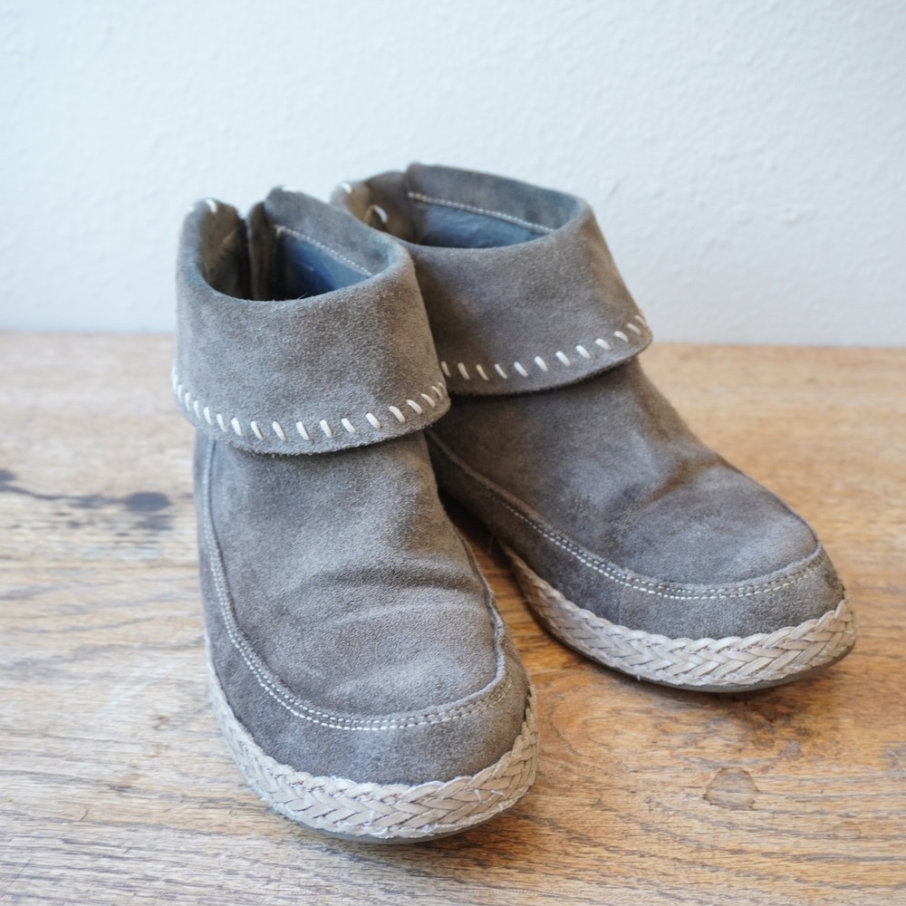 UGG Women's Size 8 Ankle Boot Gray Suede Leather Whipstitch Zip Boho Outdoors